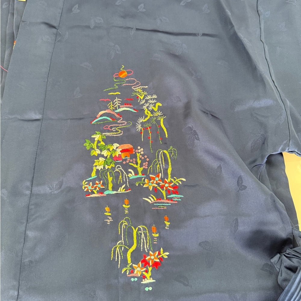 Embroidered Black Kimono with Colorful Design
